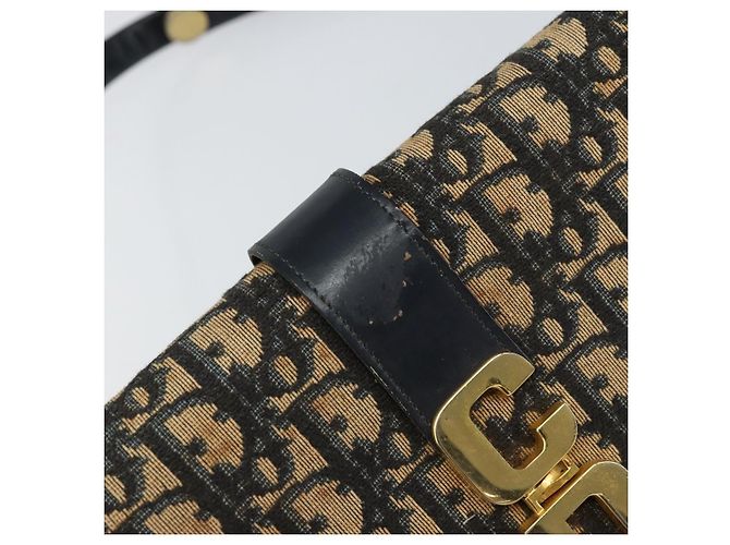 Borsa a Spalla in Tela Trotter Christian Dior Blu Navy Oro Auth 158813 D'oro - vista 10