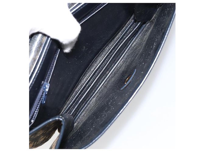 Borsa a Spalla in Tela Trotter Christian Dior Blu Navy Oro Auth 158813 D'oro - vista 11