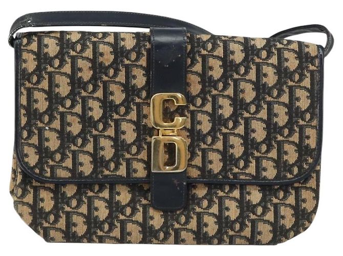 Borsa a Spalla in Tela Trotter Christian Dior Blu Navy Oro Auth 158813 D'oro - vista 13
