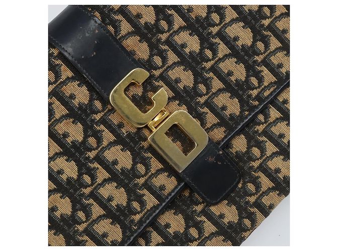 Borsa a Spalla in Tela Trotter Christian Dior Blu Navy Oro Auth 158813 D'oro - vista 17