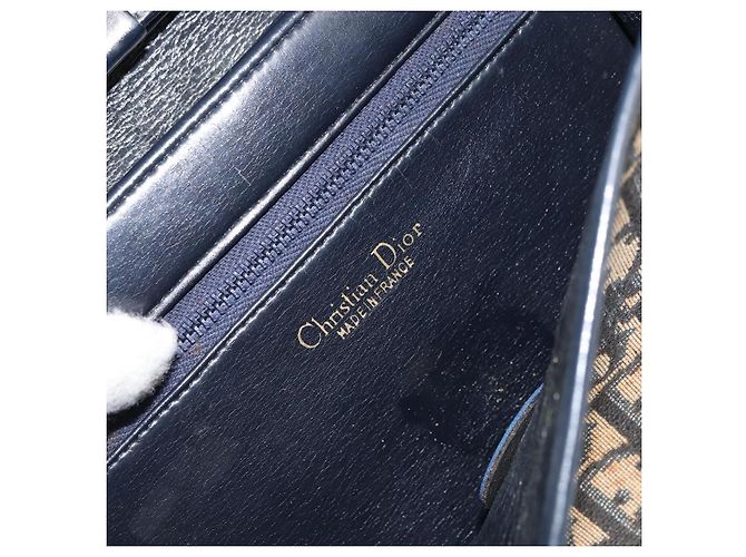 Borsa a Spalla in Tela Trotter Christian Dior Blu Navy Oro Auth 158813 D'oro - vista 19
