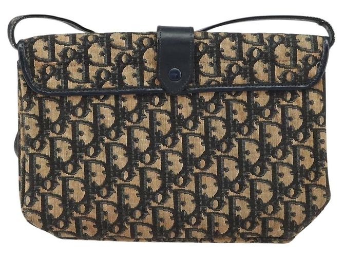 Borsa a Spalla in Tela Trotter Christian Dior Blu Navy Oro Auth 158813 D'oro - vista 2