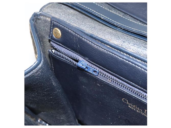 Borsa a Spalla in Tela Trotter Christian Dior Blu Navy Oro Auth 158813 D'oro - vista 22