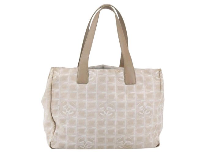 CHANEL Nova linha de viagem Bolsa de mão em nylon bege prata CC Auth mr1703 - vista 13