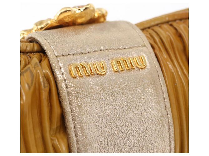 Borsa a Spalla Miu Miu con Catena Smalto Giallo Oro Auth BA8837 D'oro - vista 18