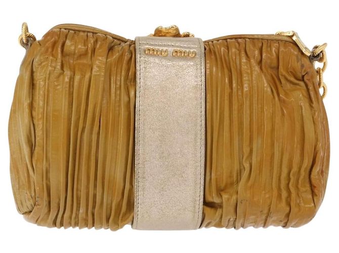 Borsa a Spalla Miu Miu con Catena Smalto Giallo Oro Auth BA8837 D'oro - vista 2