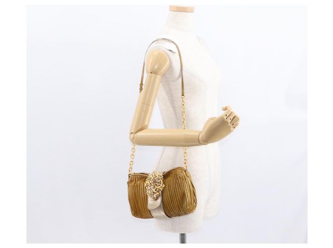 Borsa a Spalla Miu Miu con Catena Smalto Giallo Oro Auth BA8837 D'oro - vista 23