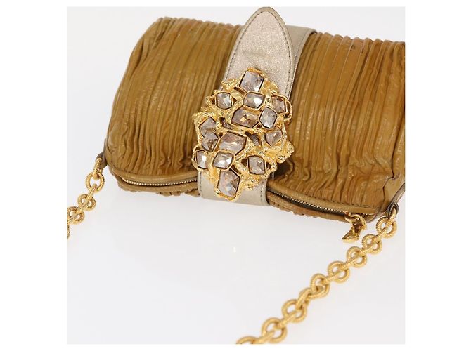 Borsa a Spalla Miu Miu con Catena Smalto Giallo Oro Auth BA8837 D'oro - vista 6