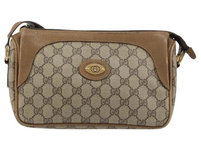 Gucci Borsa a Spalla GG Supreme in PVC Pelle Beige Oro Auth 156786 D'oro - vista 13