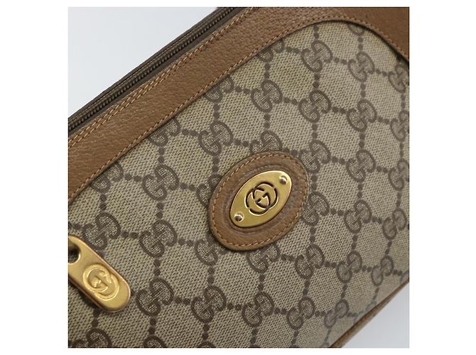 Gucci Borsa a Spalla GG Supreme in PVC Pelle Beige Oro Auth 156786 D'oro - vista 17