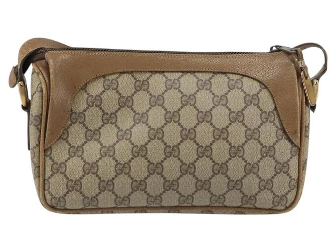 Gucci Borsa a Spalla GG Supreme in PVC Pelle Beige Oro Auth 156786 D'oro - vista 2