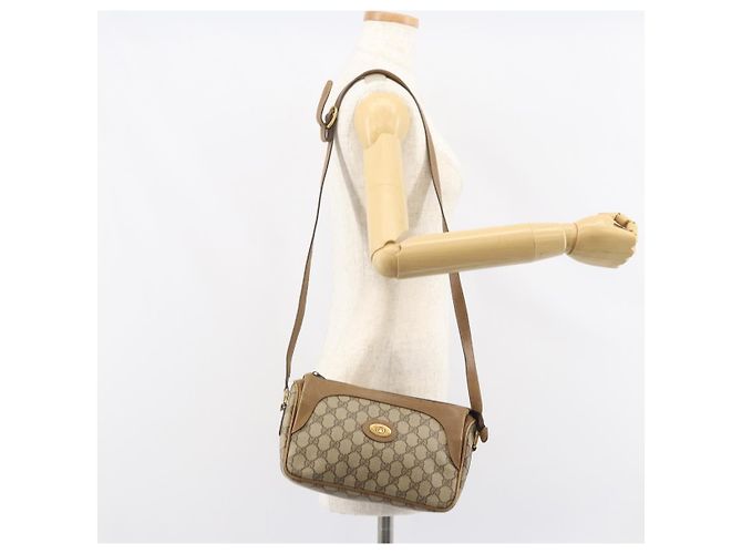 Gucci Borsa a Spalla GG Supreme in PVC Pelle Beige Oro Auth 156786 D'oro - vista 21
