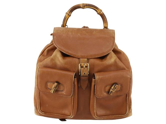 Zaino in pelle Gucci Bamboo marrone oro 003 1998 0016 Auth 153308 D'oro - vista 13