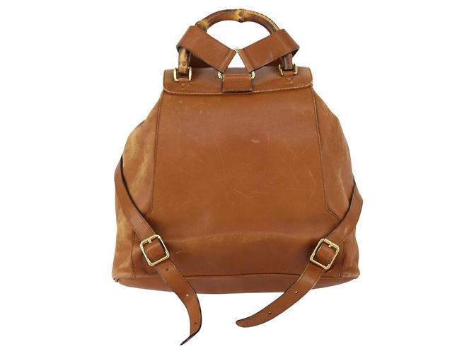 Zaino in pelle Gucci Bamboo marrone oro 003 1998 0016 Auth 153308 D'oro - vista 2