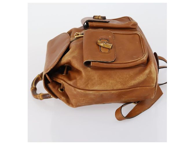 Zaino in pelle Gucci Bamboo marrone oro 003 1998 0016 Auth 153308 D'oro - vista 4