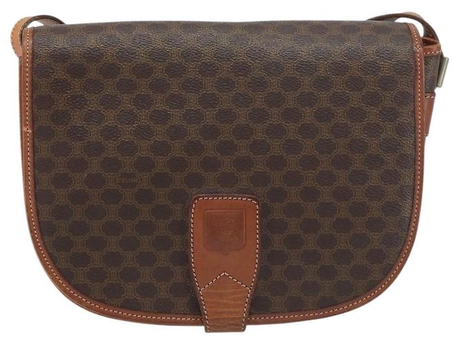 Céline Bolsa de Ombro em Lona Macadam CELINE em Couro PVC Marrom Dourado Auth ki6244 - vista 13