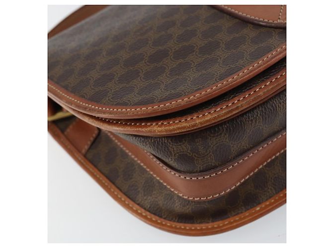 Céline Bolsa de Ombro em Lona Macadam CELINE em Couro PVC Marrom Dourado Auth ki6244 - vista 14