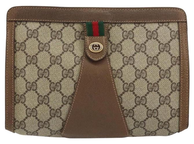 GUCCI GG Supreme Web Sherry Line Clutch Bag PVC Beige Oro 89 01 032 Auth 153730 D'oro - view 13