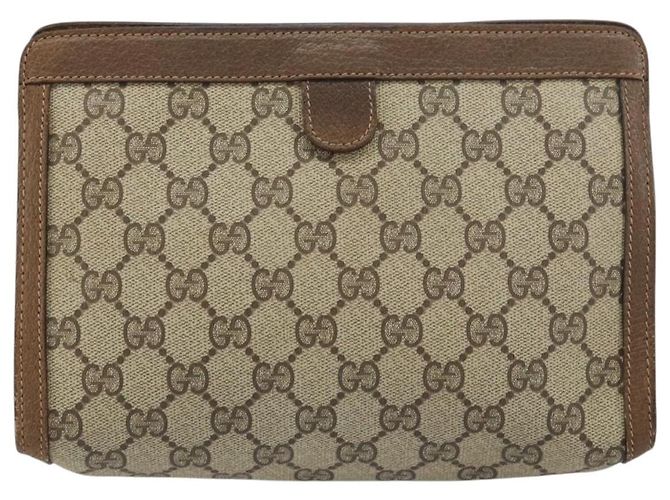 GUCCI GG Supreme Web Sherry Line Clutch Bag PVC Beige Oro 89 01 032 Auth 153730 D'oro - vista 2