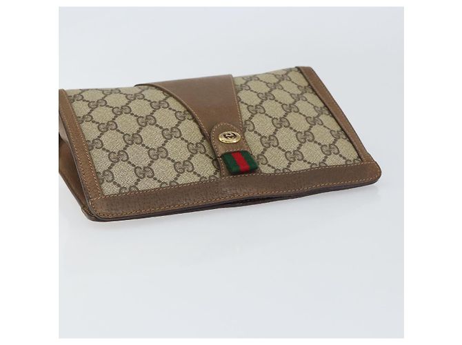 GUCCI GG Supreme Web Sherry Line Clutch Bag PVC Beige Oro 89 01 032 Auth 153730 D'oro - vista 5
