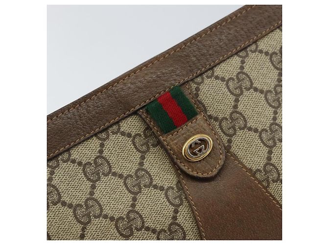GUCCI GG Supreme Web Sherry Line Clutch Bag PVC Beige Oro 89 01 032 Auth 153730 D'oro - view 8
