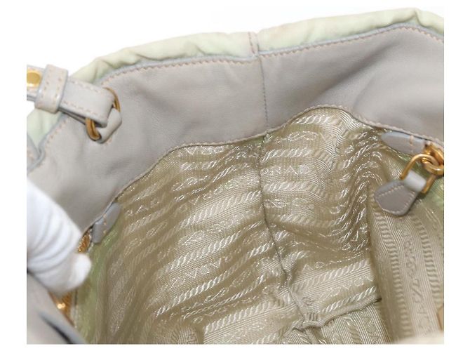 PRADA Borsa a Mano Nylon 2 vie Oro Verde Chiaro Auth 153682 D'oro - vista 21
