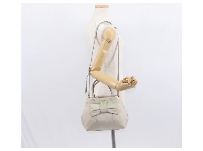 PRADA Borsa a Mano Nylon 2 vie Oro Verde Chiaro Auth 153682 D'oro - vista 24