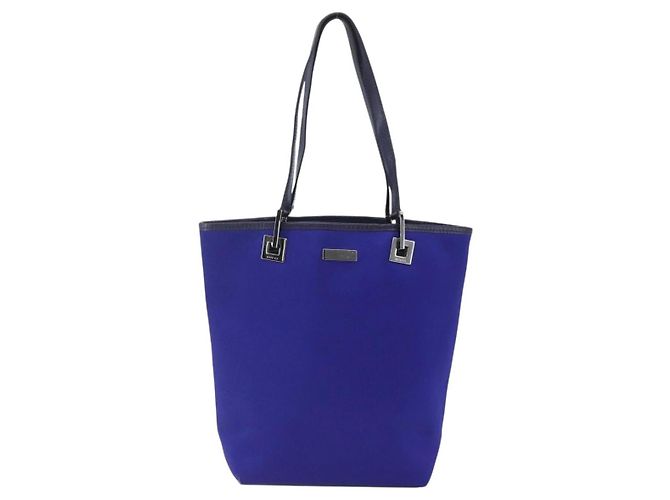 Borsa Tote GUCCI in nylon e pelle blu argento 002 1099 Auth BA9208 - vista 13