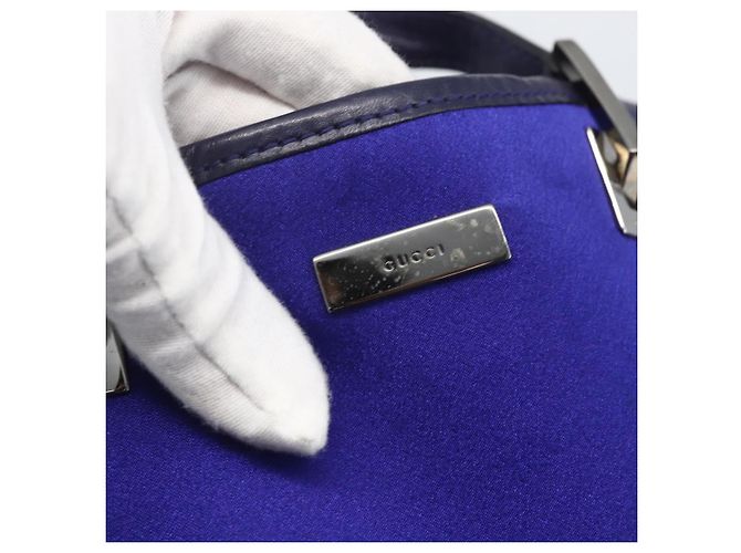 Borsa Tote GUCCI in nylon e pelle blu argento 002 1099 Auth BA9208 - vista 17
