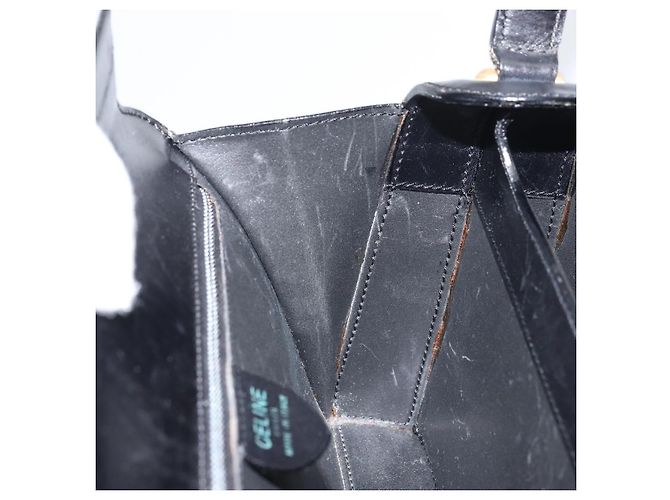 Céline Borsa a mano CELINE in pelle nera e oro Auth SW1859 Nero D'oro - vista 19