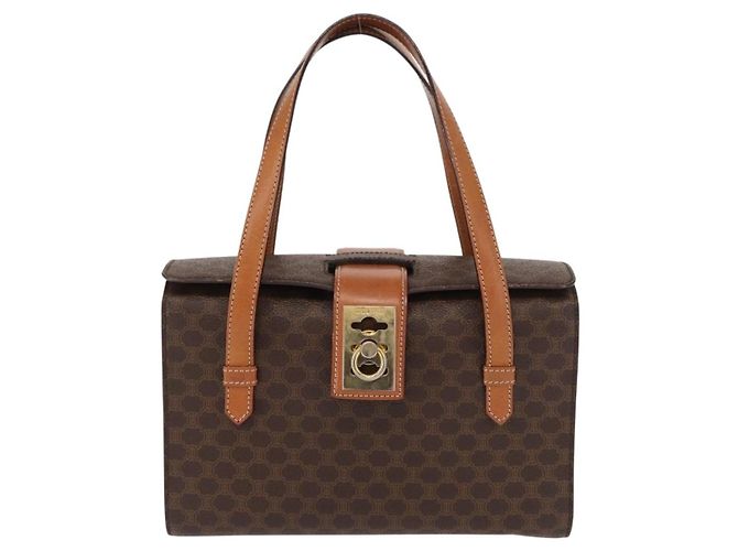 Céline Borsa a mano in tela Macadam CELINE in pelle PVC marrone oro Auth 156445 D'oro - vista 13