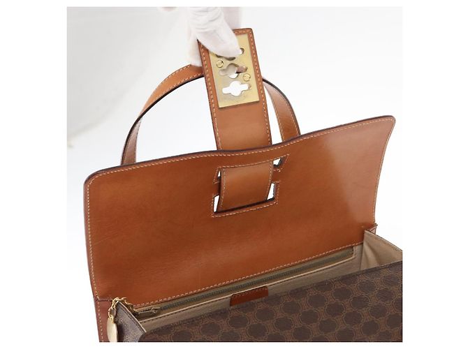 Céline Borsa a mano in tela Macadam CELINE in pelle PVC marrone oro Auth 156445 D'oro - vista 9