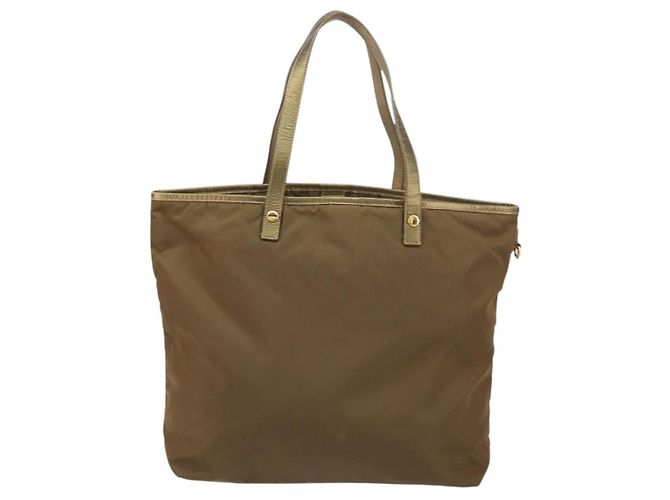 Borsa Tote Prada in Nylon Marrone Oro Auth 156457 D'oro - vista 2