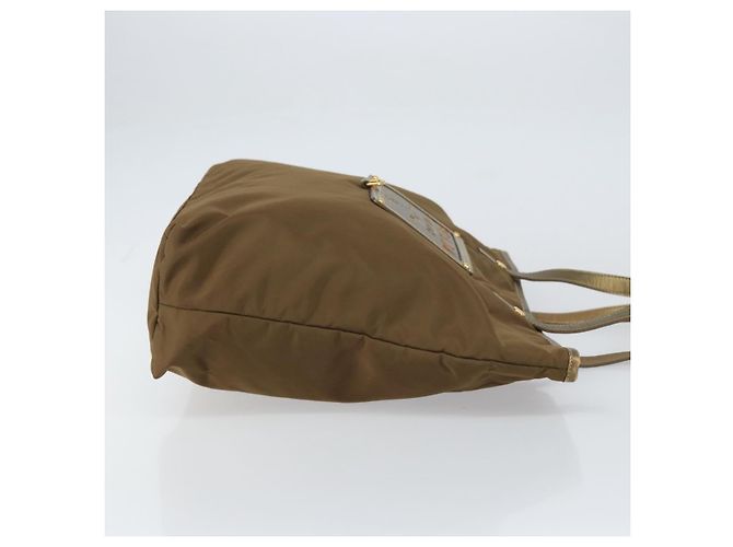 Borsa Tote Prada in Nylon Marrone Oro Auth 156457 D'oro - vista 3