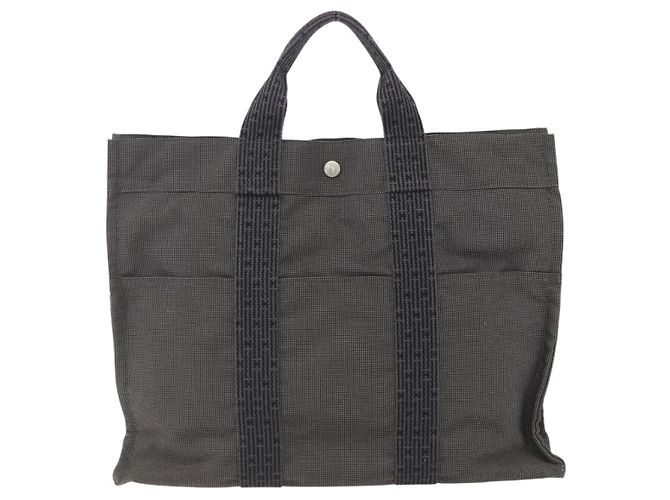 Hermès HERMES Handtasche Her Line MM Canvas Grau Silber Auth 153727 Braun - Ansicht 2