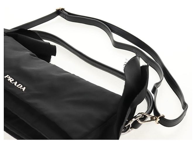 PRADA Borsa a Mano con Volant in Nylon 2 in 1 Argento Nero Auth am10099V - vista 14