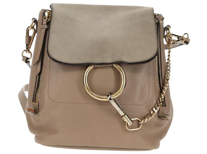 Chloé Chloe Fay Backpack Suede Leather 2way Beige Gold Auth BA8868 Golden - view 13