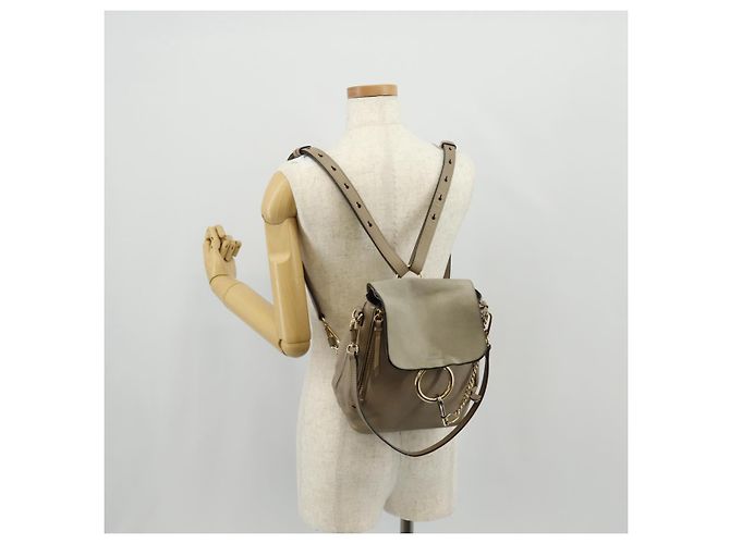 Chloé Chloe Fay Backpack Suede Leather 2way Beige Gold Auth BA8868 Golden - view 30