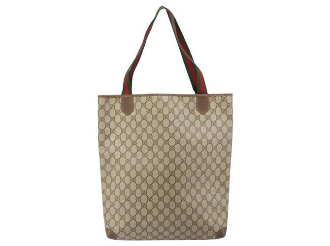 Borsa Gucci GG Supreme Web Sherry Line in PVC Beige Rosso 002 983 0054 Auth ep12384 - vista 2