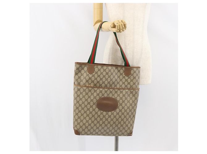 Borsa Gucci GG Supreme Web Sherry Line in PVC Beige Rosso 002 983 0054 Auth ep12384 - vista 22