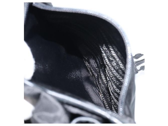 PRADA Schultertasche Nylon Schwarz Silber Authentisch 151622 - Ansicht 25