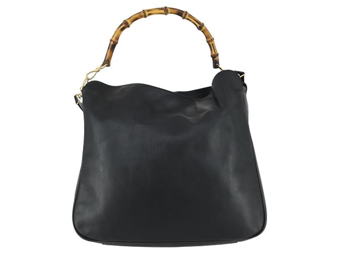 Borsa a Spalla in Pelle Gucci Bamboo 2way Nera Oro 001 1577 2123 Auth kk577 Nero D'oro - vista 2