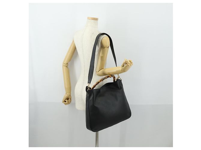 Borsa a Spalla in Pelle Gucci Bamboo 2way Nera Oro 001 1577 2123 Auth kk577 Nero D'oro - vista 23