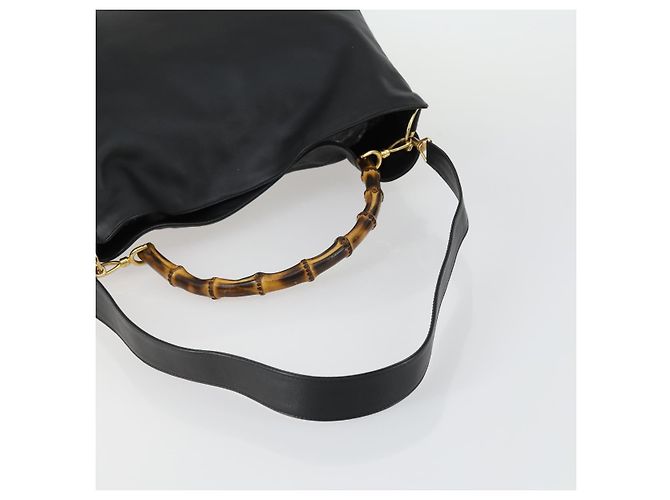 Borsa a Spalla in Pelle Gucci Bamboo 2way Nera Oro 001 1577 2123 Auth kk577 Nero D'oro - vista 7