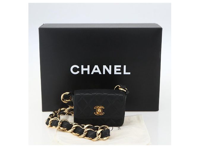 CHANEL Borsa a Spalla Mini Matelassé 11 in Pelle di Agnello Nera CC Auth 158892SM Nero D'oro - vista 12