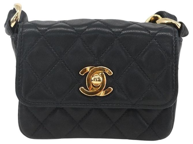 CHANEL Borsa a Spalla Mini Matelassé 11 in Pelle di Agnello Nera CC Auth 158892SM Nero D'oro - vista 13