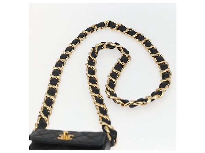 CHANEL Borsa a Spalla Mini Matelassé 11 in Pelle di Agnello Nera CC Auth 158892SM Nero D'oro - vista 14
