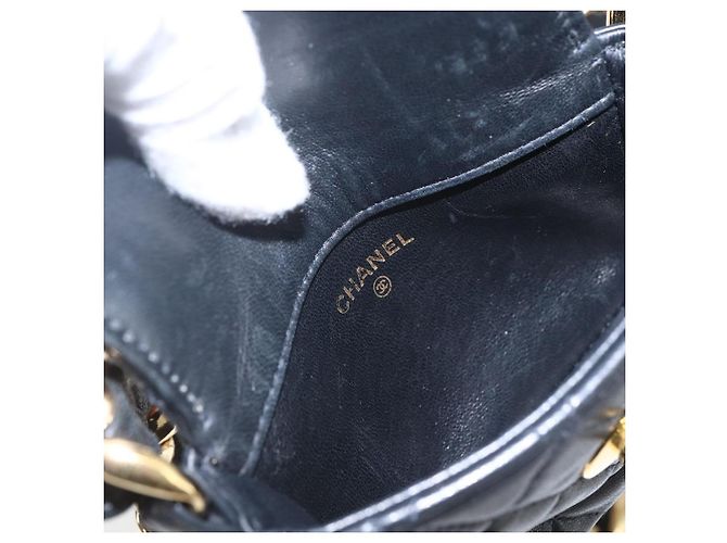 CHANEL Borsa a Spalla Mini Matelassé 11 in Pelle di Agnello Nera CC Auth 158892SM Nero D'oro - vista 18