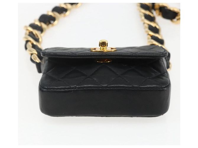 CHANEL Borsa a Spalla Mini Matelassé 11 in Pelle di Agnello Nera CC Auth 158892SM Nero D'oro - vista 5
