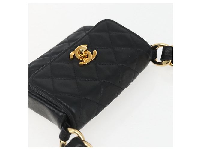 CHANEL Borsa a Spalla Mini Matelassé 11 in Pelle di Agnello Nera CC Auth 158892SM Nero D'oro - vista 6